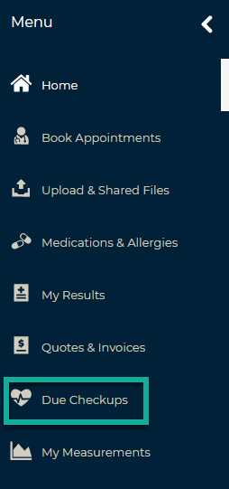 Due Checkups menu