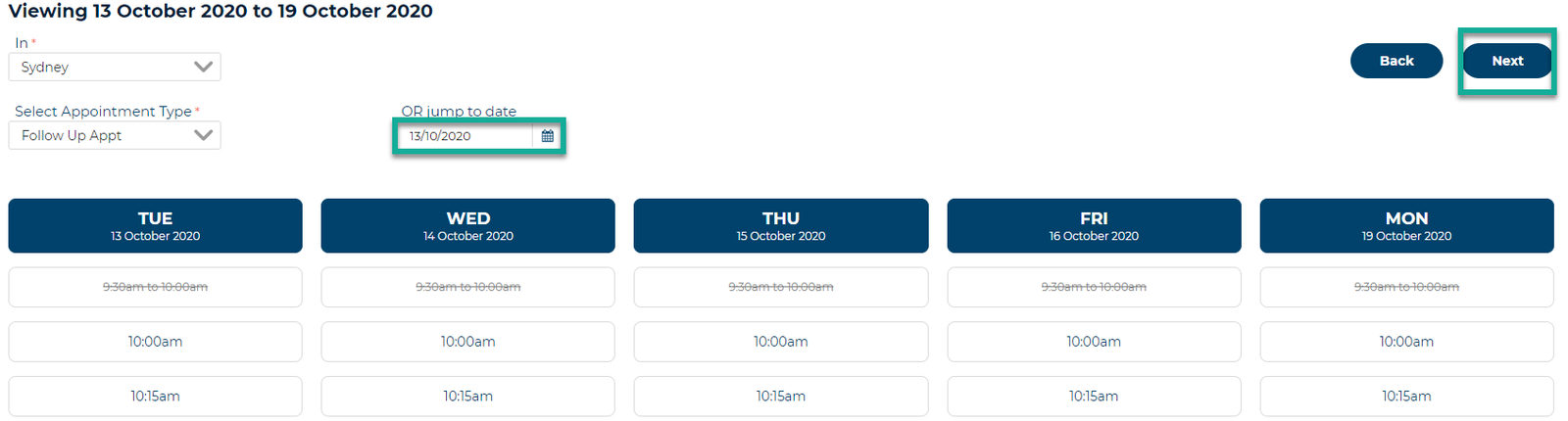 Jump to and Next appt