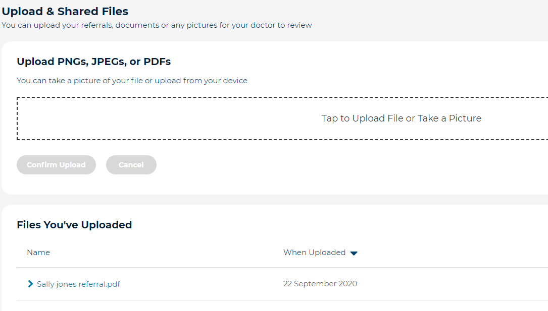 Upload and share files tab
